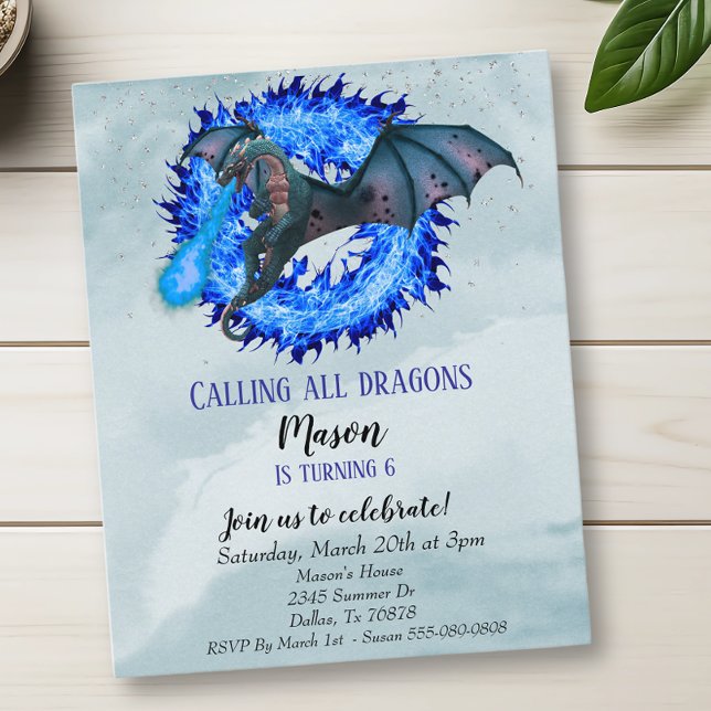 Papier Dragon Blue Fire Budget Anniversaire Fête Enfant (Créateur téléchargé)