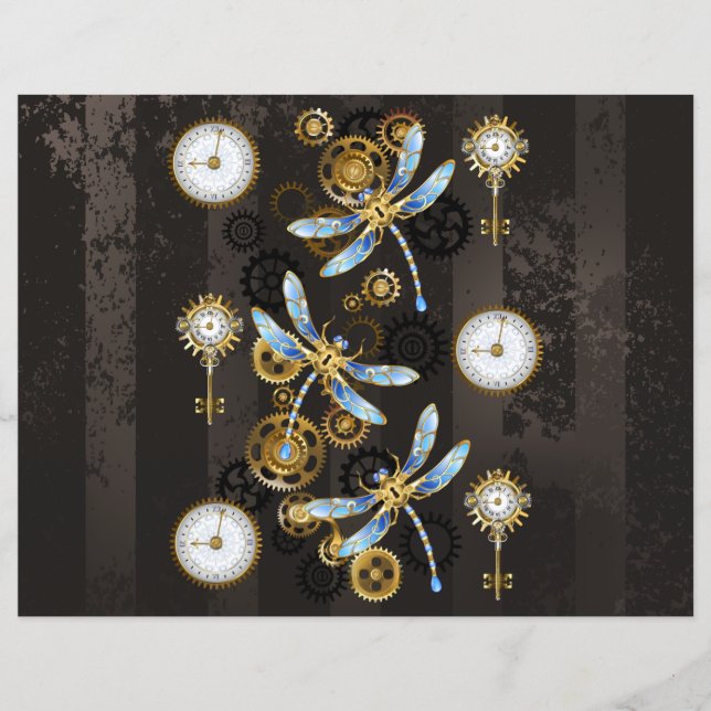 Papier Dragonflies de Steampunk sur arrière - plan rayé b (Devant)