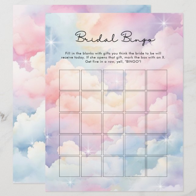 Papier Dreamy Cloud Neuf Bridal Bingo Jeu (Devant / Derrière)