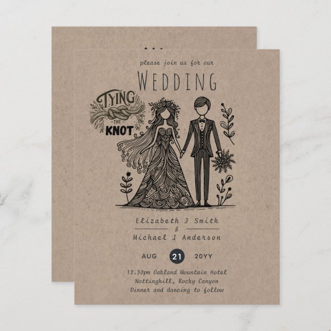 Papier Drôle Mariage Cartoon Bride Groom dessiné main (Devant / Derrière)