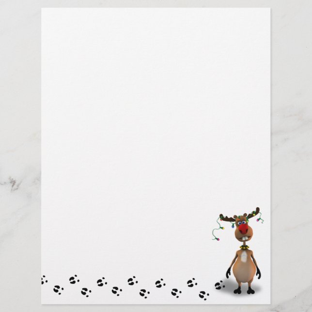 Papier Drôle Noël Rouge renne à nez rouge (Devant)