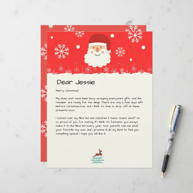 Papier Du bureau de Père Noël|Custom Christmas Letter (Devant/Arrière en situation)