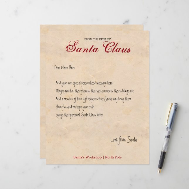 Papier Du Bureau De Père Noël Lettre Personnalisée (Devant/Arrière en situation)