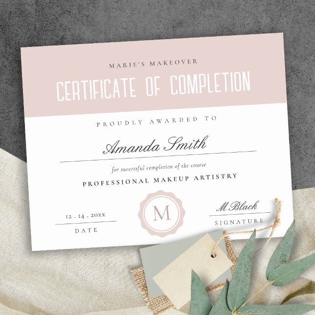 Papier Dusky Pink Minimal Certificate of Completion Award (Créateur téléchargé)