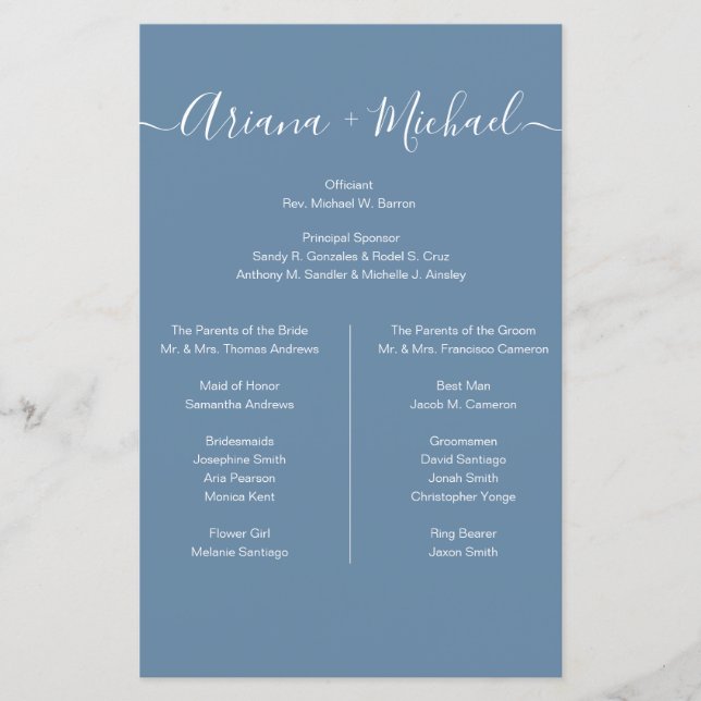 Papier Dusty Bleu et Blanc Simple fête de mariage Minimal (Devant)