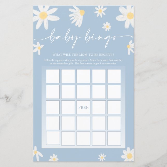 Papier Dusty Blue Baby shower Bingo Jeu (Devant)