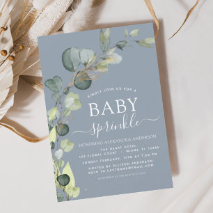 Papier Dusty Blue Baby Sprinkwer Shower Invitation