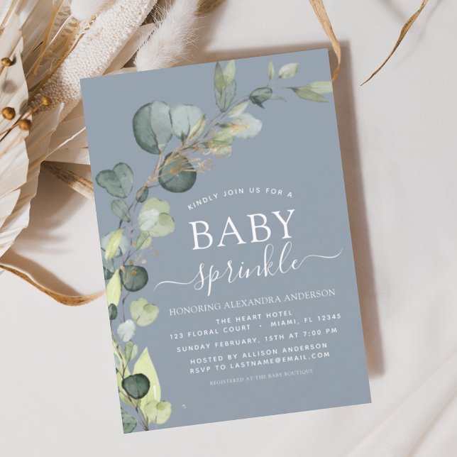 Papier Dusty Blue Baby Sprinkwer Shower Invitation (Créateur téléchargé)