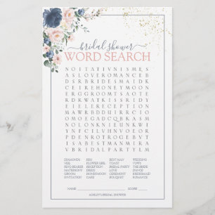 Papier Dusty Blue Blush Pink Gold Word jeu de recherche