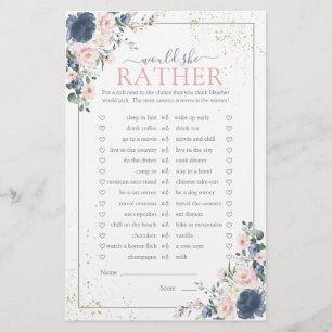Papier Dusty Blue Blush Rose or Floral Douche Jeu