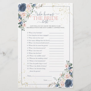 Papier Dusty Blue Blush Rose or Floral Douche Jeu