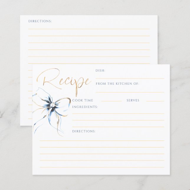 Papier  Dusty Blue Bow Bridal Recipe Card (Devant / Derrière)