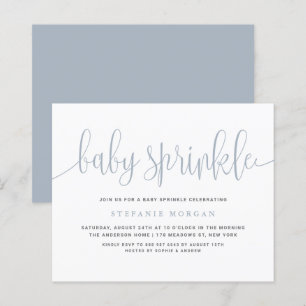 Papier Dusty Blue Calligraphy Baby Sprinkle Invitation