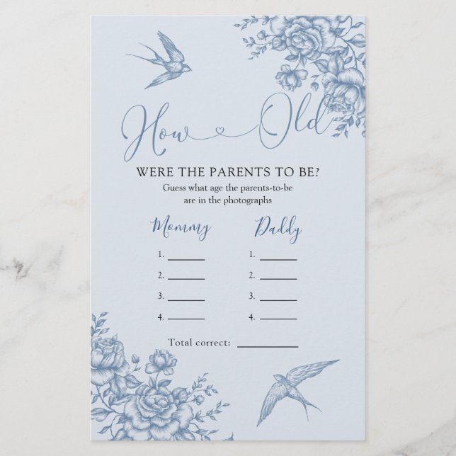 Papier Dusty Blue Chinoiserie Baby shower Comment vieux p (Devant)