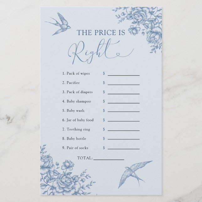 Papier Dusty Blue Chinoiserie Devinez Le prix est correct (Devant)