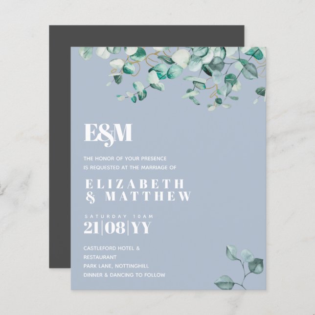 Papier Dusty Blue EUCALYPTUS Mariage (Devant / Derrière)