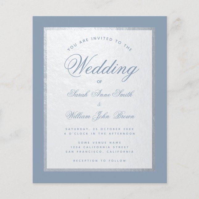 Papier Dusty Blue Faux Faire-part de mariage budgétaire a (Devant)