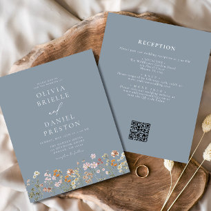Papier Dusty Blue Fleur sauvage QR Code Jardin Mariage