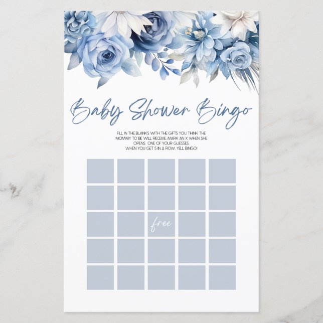 Papier Dusty Blue Floral Baby shower Jeu (Devant)