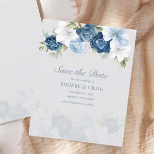 Papier Dusty Blue Floral Eucalyptus Enregistrer La Date