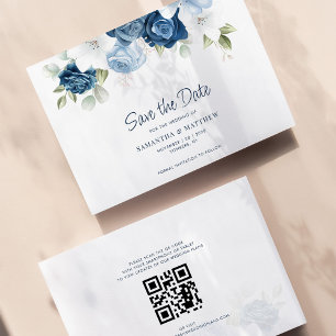 Papier Dusty Blue Floral QR Code Mariage Enregistrer la d