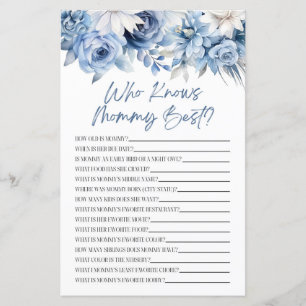 Papier Dusty Blue Floral Qui Connaît Mommy Baby shower Je