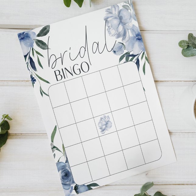 Papier Dusty Blue Flowers Fête des mariées Bingo Jeu (Créateur téléchargé)