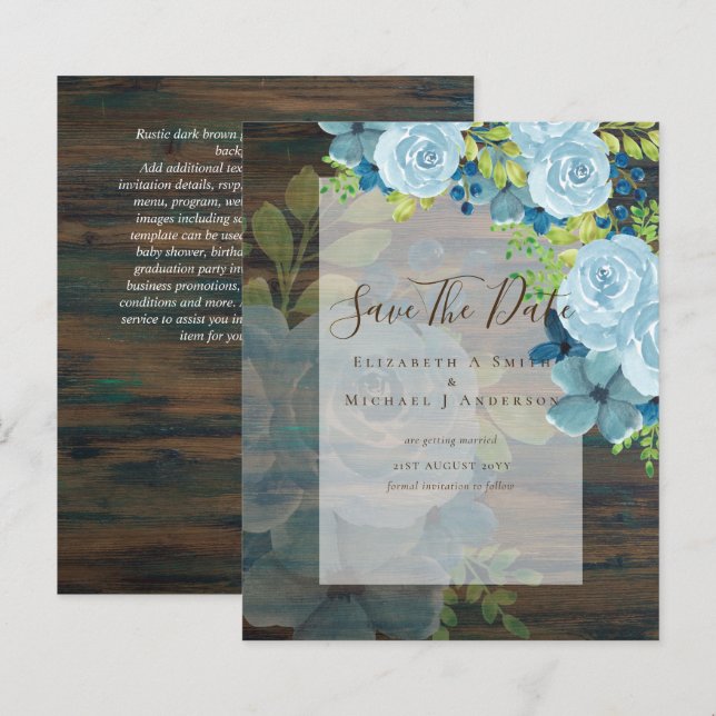 PAPIER DUSTY BLUE FLOWERS SAVE DATES - BUDGET (Devant / Derrière)