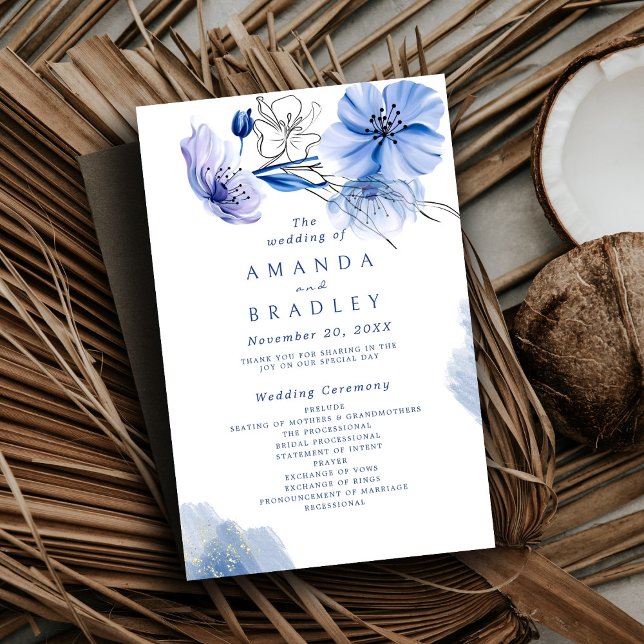 Papier Dusty Blue & Gold Parties scintillant Floral progr (Créateur téléchargé)