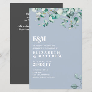 Papier Dusty Blue Greenery Leafy Budget Mariage Inviter