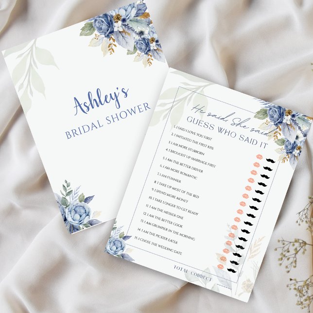 Papier Dusty Blue Il Dit Qu'Elle A Dit Fête des mariées G (Dusty Blue He Said She Said Bridal Shower Game)