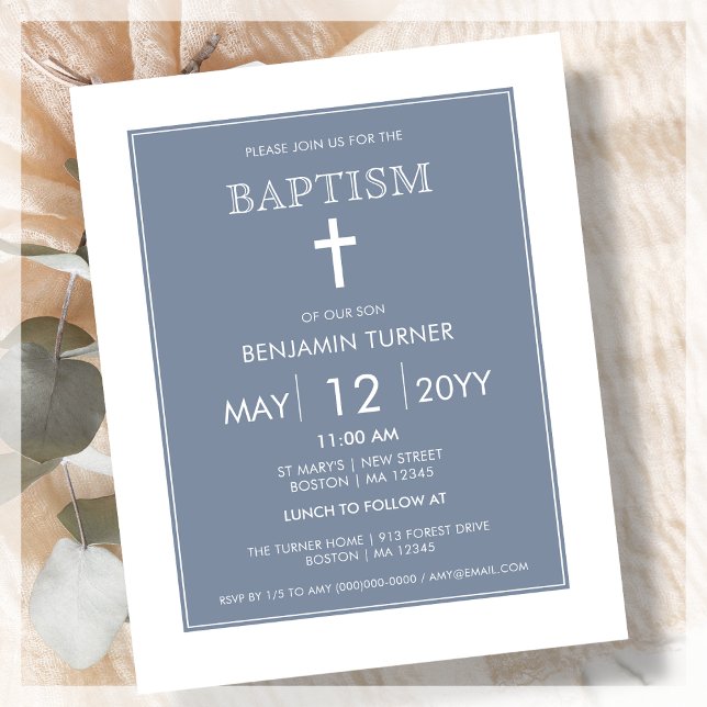 Papier Dusty Blue | Invitation du baptême moderne (Créateur téléchargé)