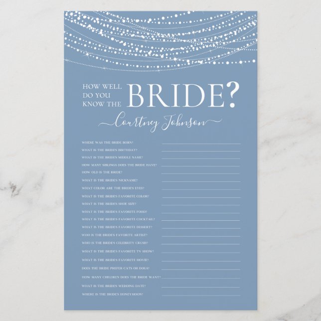 Papier Dusty Blue Lights jeu de Fête des mariées (Devant)