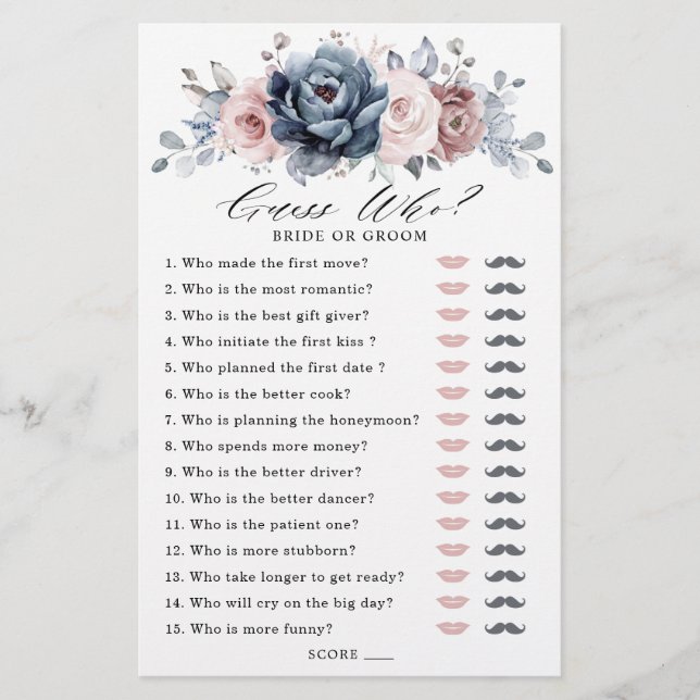 Papier Dusty Blue Mauve Rose rose ardoise Devinez Qui Jou (Devant)