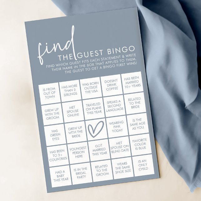 Papier Dusty Blue Minimalist Douche Invité Bingo Jeu (Créateur téléchargé)