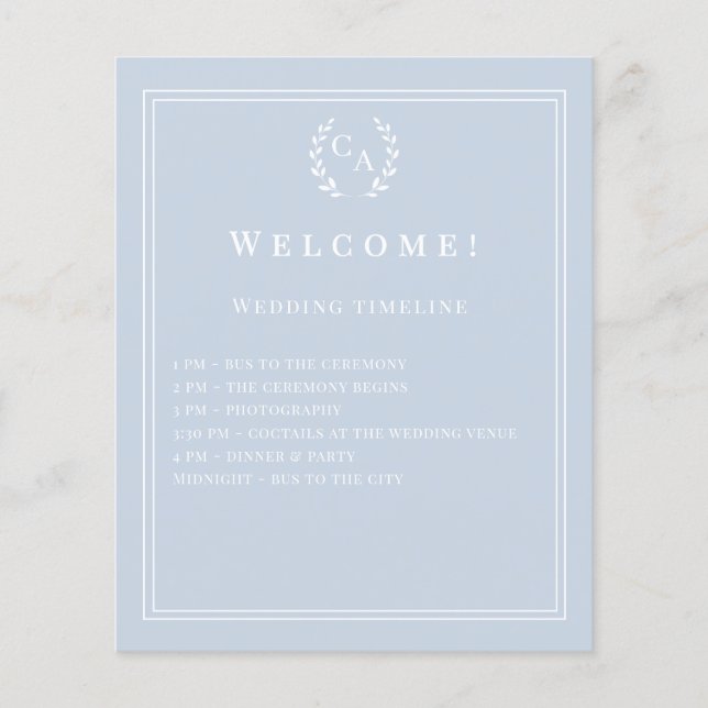 Papier Dusty blue monogrammed wedding program details (Devant)