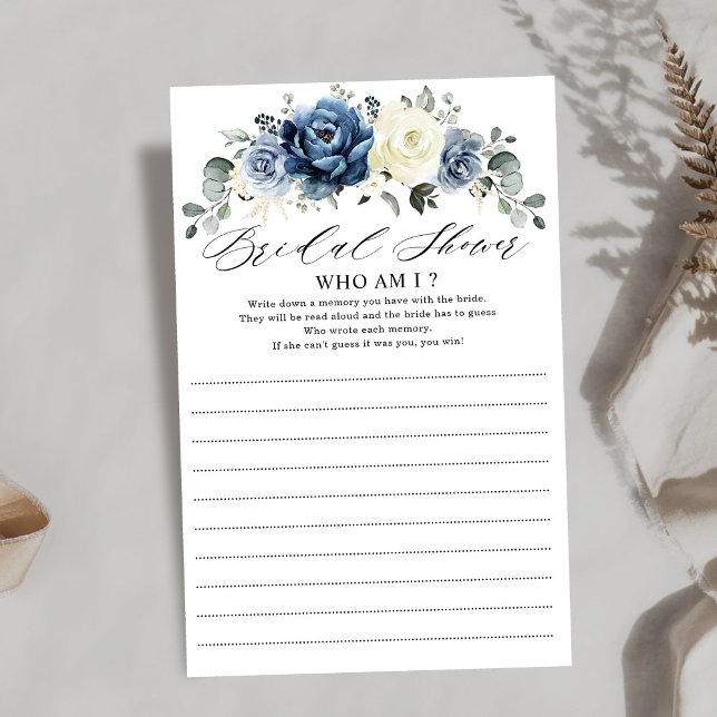 Papier Dusty Blue Navy Champagne Ivory Qui Suis-Je Jeu (Dusty Blue Navy Champagne Ivory Bridal Shower Who Am I Game )