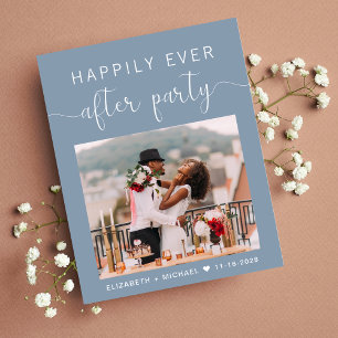 Papier Dusty Blue Photo Mariage Réception Invitation