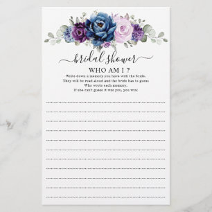 Papier Dusty Blue Purple Fête des mariées Qui Suis-Je Jeu