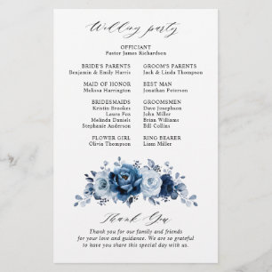 Papier Dusty Blue Slate Navy Floral Wedding Program