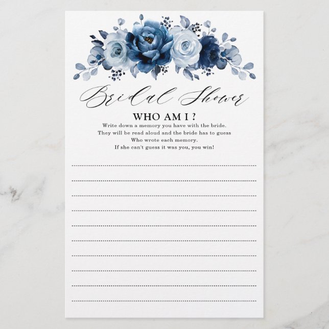 Papier Dusty Blue Slate Navy Jeu de Fête des mariées Flor (Devant)