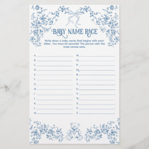 Papier Dusty Blue Vintage Floral Baby Nom de course Jeu