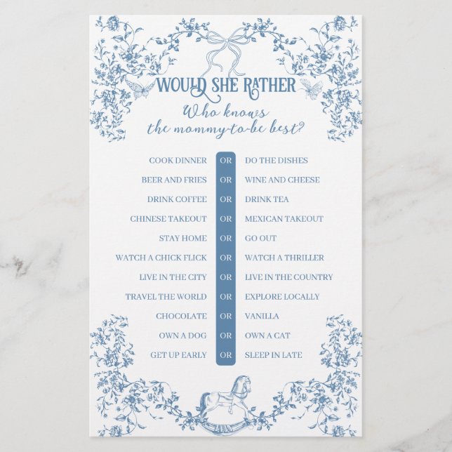 Papier Dusty Blue Vintage Floral Baby shower jeu (Devant)
