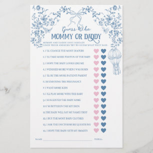 Papier Dusty Blue Vintage Floral bébé maman ou papa jeu