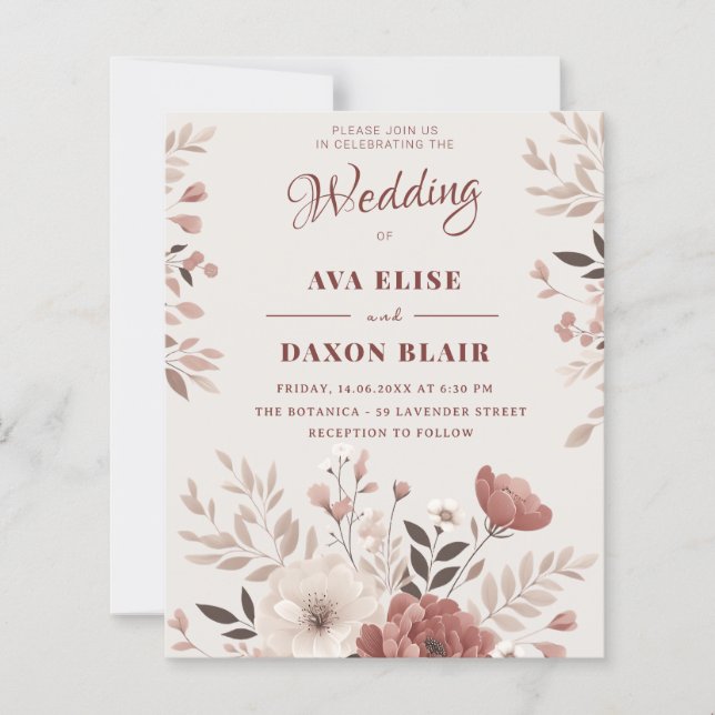 Papier Dusty Blush Floral Budget Faire-part de mariage (Devant)