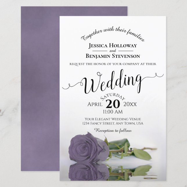 Papier Dusty Lilac Purple Rose BUDGET Faire-part de maria (Devant / Derrière)