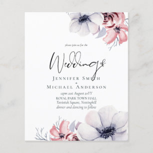 Papier Dusty Navy Blue Coral Floral Script Mariage Budget