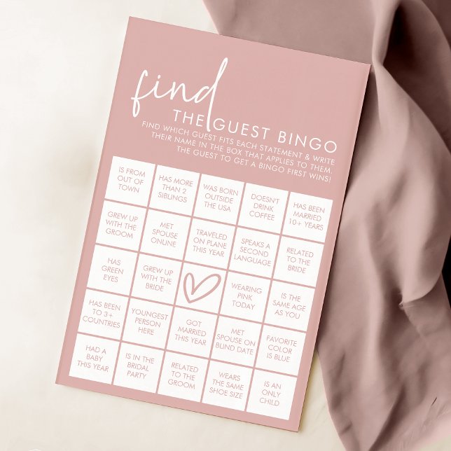 Papier Dusty Pink Minimalist Douche Invité Bingo Jeu (Créateur téléchargé)