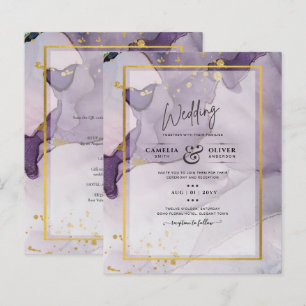 Papier Dusty Purple Gold Alcohol Encre Mariage Abstrait