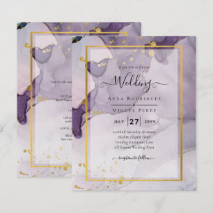 Papier Dusty Purple Gold Alcohol Encre Mariage Abstrait